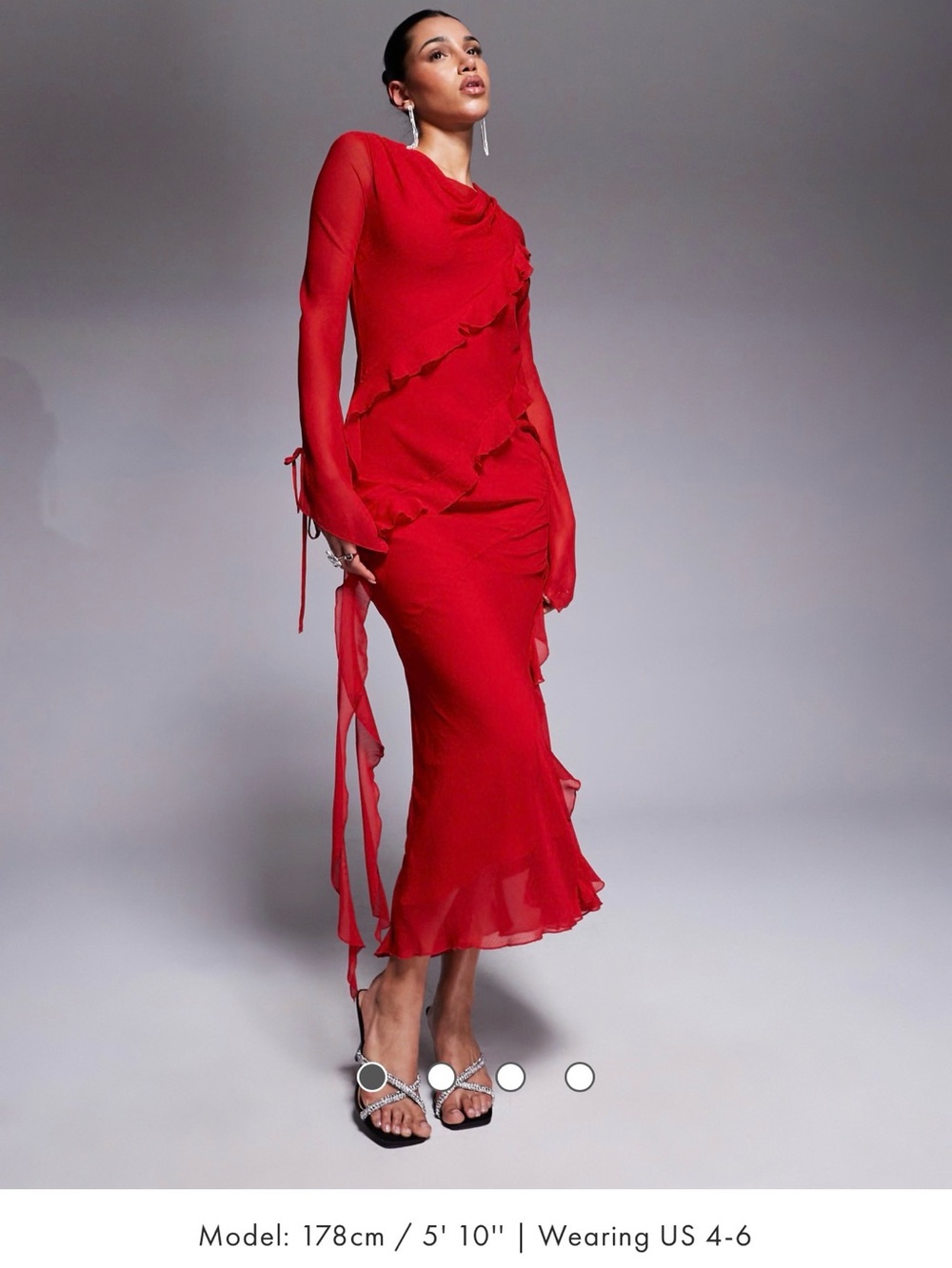 Red Ruffle Asymmetric Long-Sleeve Dress